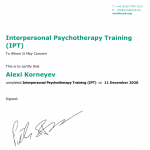 Сертификат прохождения базового уровня Интерперсональной терапии